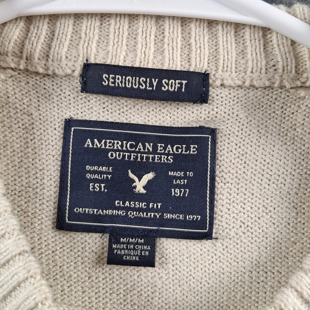 American Eagle Seriously Soft Sweater  M Blue Colorblock Crewneck Knit Raglan